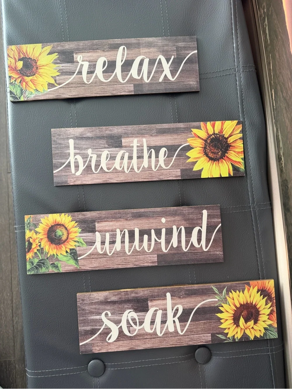 Set 3 Sunflower 'Relax Breathe Unwind Soak' Wall Plaque Set -SZ 12 X 3 1/2 inc